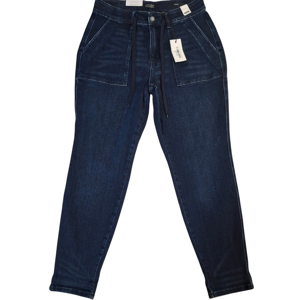 Judy Blue High Waist Denim Joggers Women's 14W Dark Blue Tapered Drawstring NWT